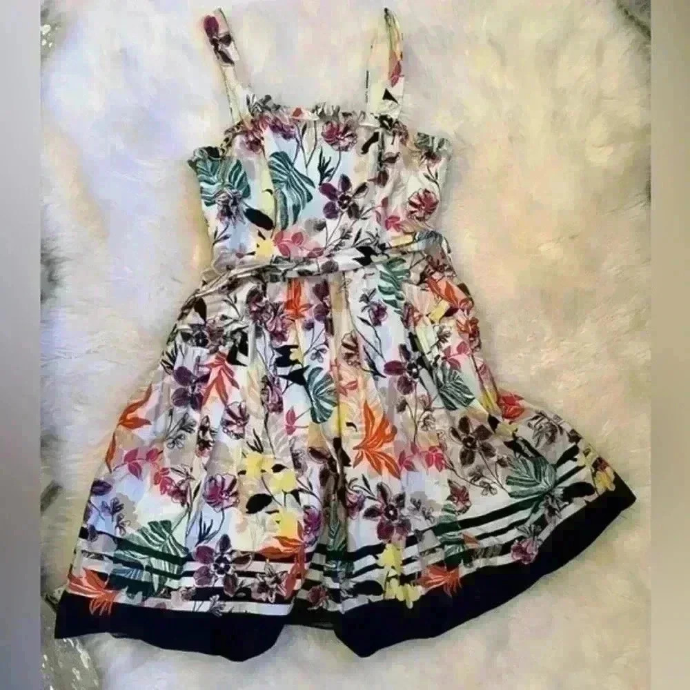 Floral Print White Midi Sundress with Spaghetti Straps